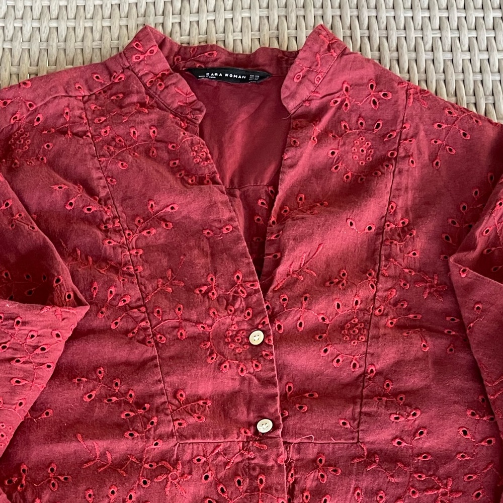 Zara Women cotton embroidered shirt